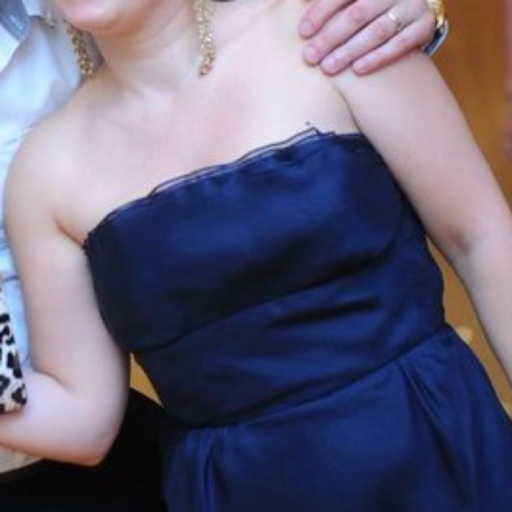 Carmen Marc Valvo Navy Silk Chiffon Strapless Gown | Formal Evening | Size 6